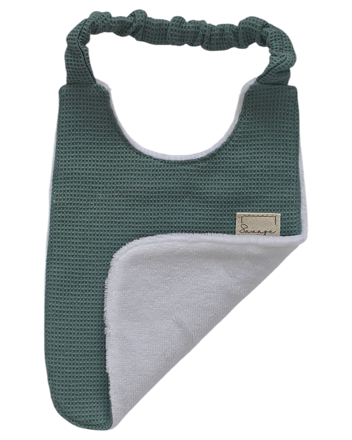 Babero Montessori SAVAGE LINE verde de algodón orgánico con reverso de rizo de bambú para bebés de 3 a 6 meses