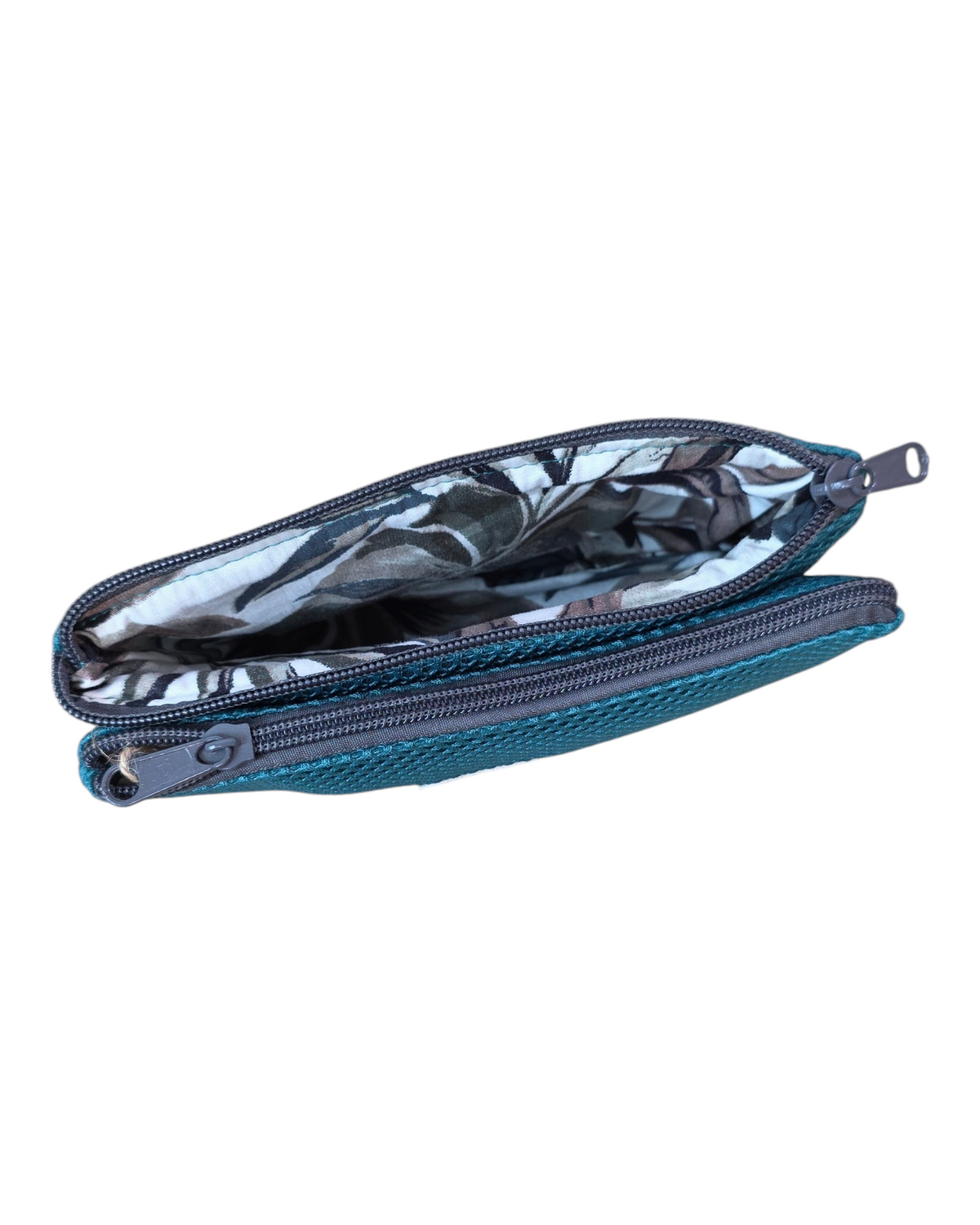 Monedero doble SAVAGE LINE color petróleo con exterior 3D y forro interior estampado de hojas