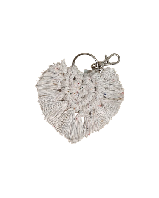 Llavero macramé CORAZÓN PLUMA