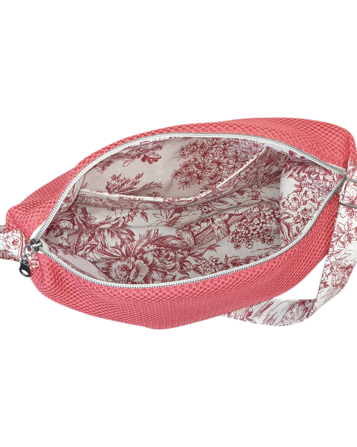 Bandolera SAVAGE LINE Sara Cross roja de mesh 3D con forro estampado floral y correa de loneta