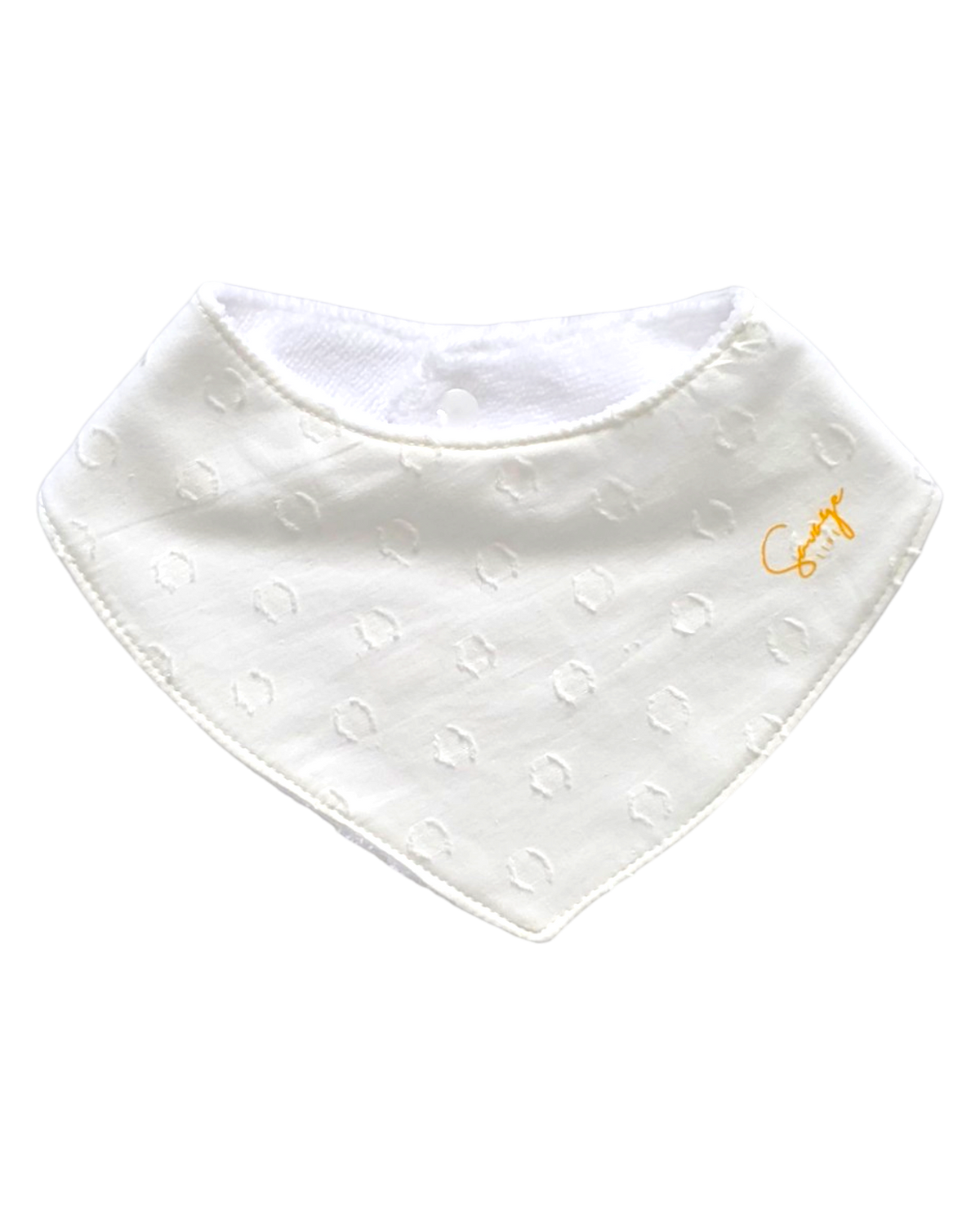 Bandana SAVAGE LINE de batista blanca bordada con reverso de rizo de bambú suave para bebé