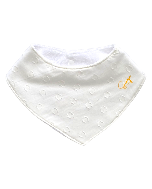 Bandana SAVAGE LINE de batista blanca bordada con reverso de rizo de bambú suave para bebé