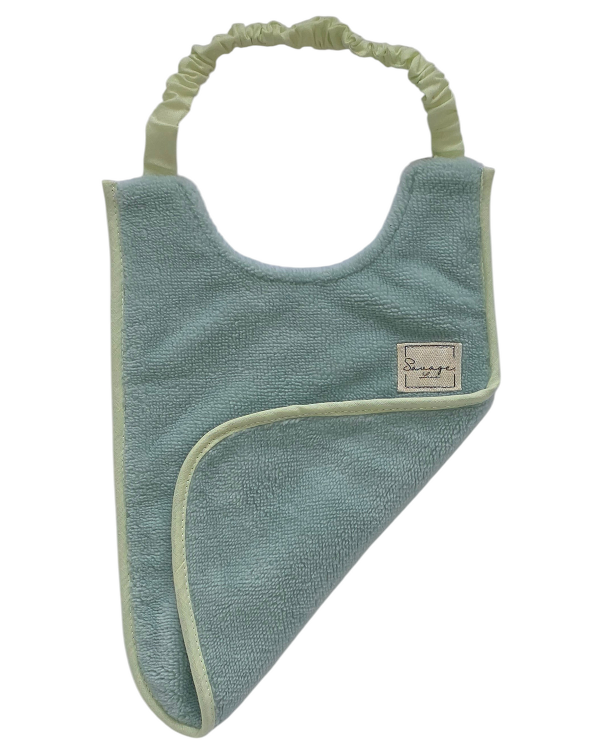 Babero SAVAGE LINE de doble capa en rizo de bambú color verde menta con elástico ajustable estilo Montessori