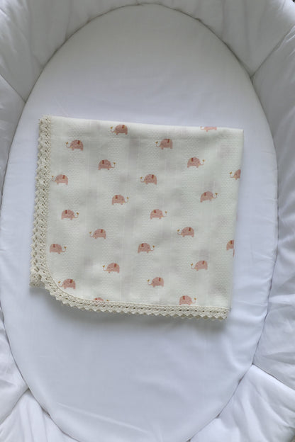 Muselina con puntilla "ELEFANTE ROSA"