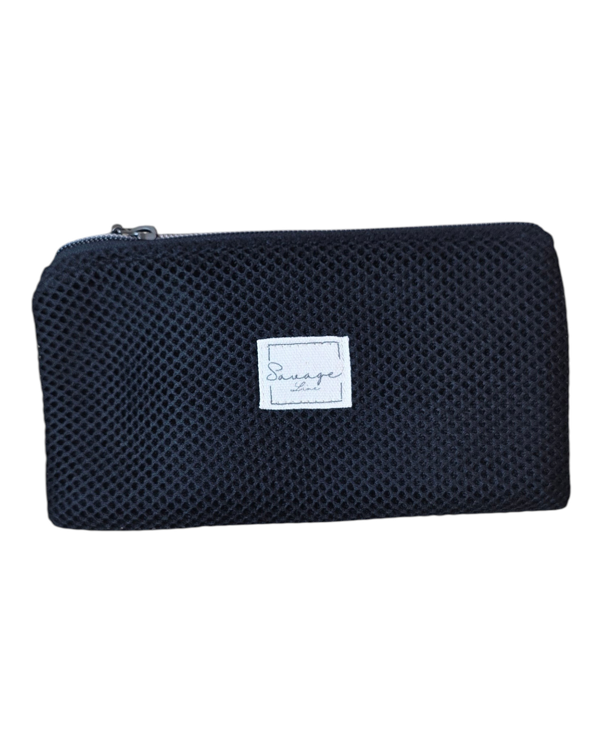 Monedero Daissy Doble de SAVAGE LINE en color negro con exterior de malla 3D y etiqueta de marca frontal