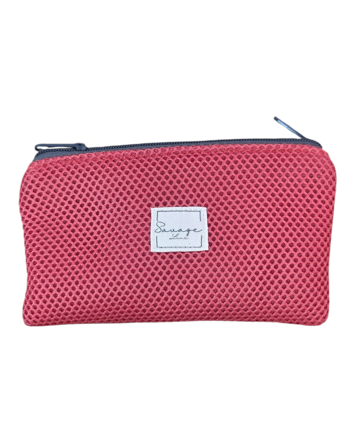 Monedero doble SAVAGE LINE rojo con tejido exterior 3D y cremallera, ideal para organizar tarjetas y monedas.