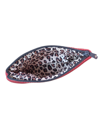 Monedero SAVAGE LINE Daissy Simple rojo con exterior 3D y forro interior estampado de leopardo y cierre de cremallera