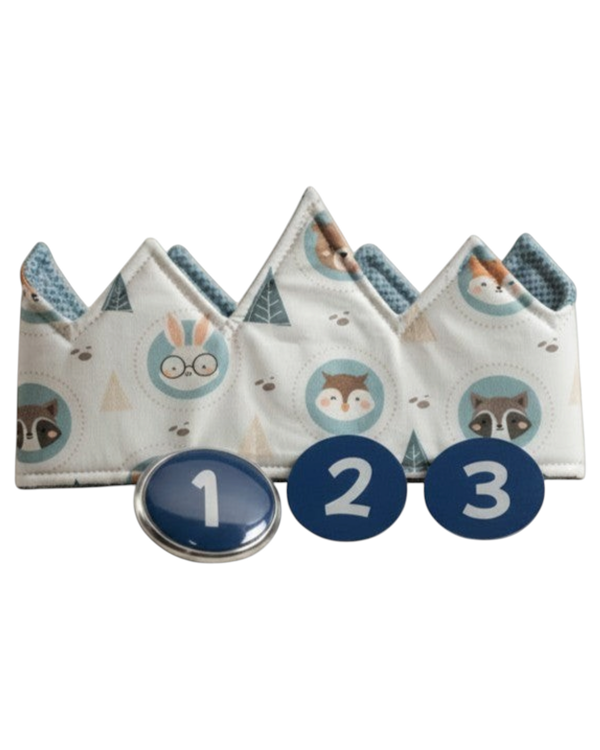 Corona de cumpleaños reversible SAVAGE LINE con estampado de animales y chapas intercambiables del 1 al 3