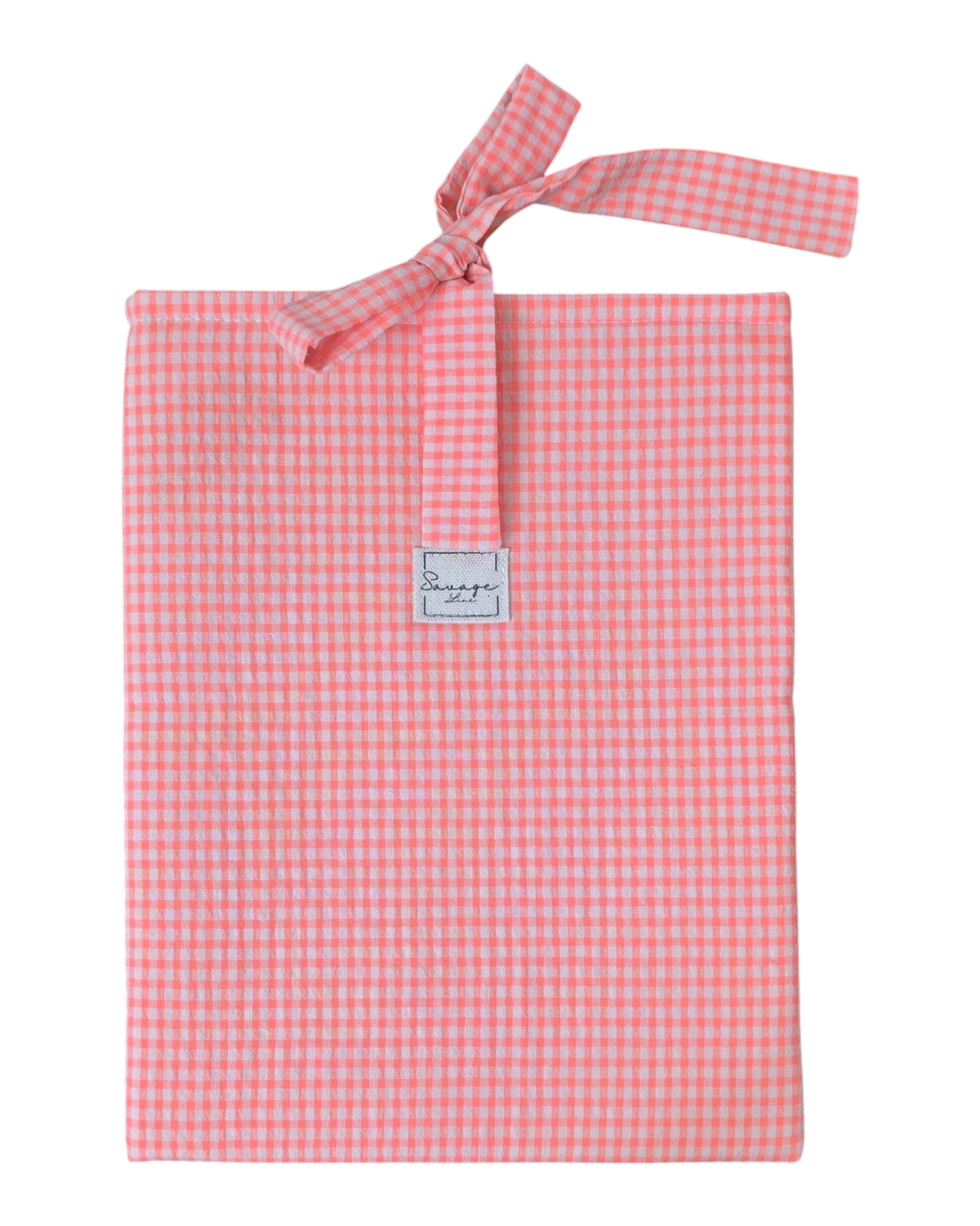 Funda artesanal SAVAGE LINE para libro o tablet en algodón acolchado con estampado de cuadros vichy naranja neón