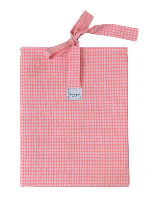 Funda artesanal SAVAGE LINE para libro o tablet en algodón acolchado con estampado de cuadros vichy naranja neón