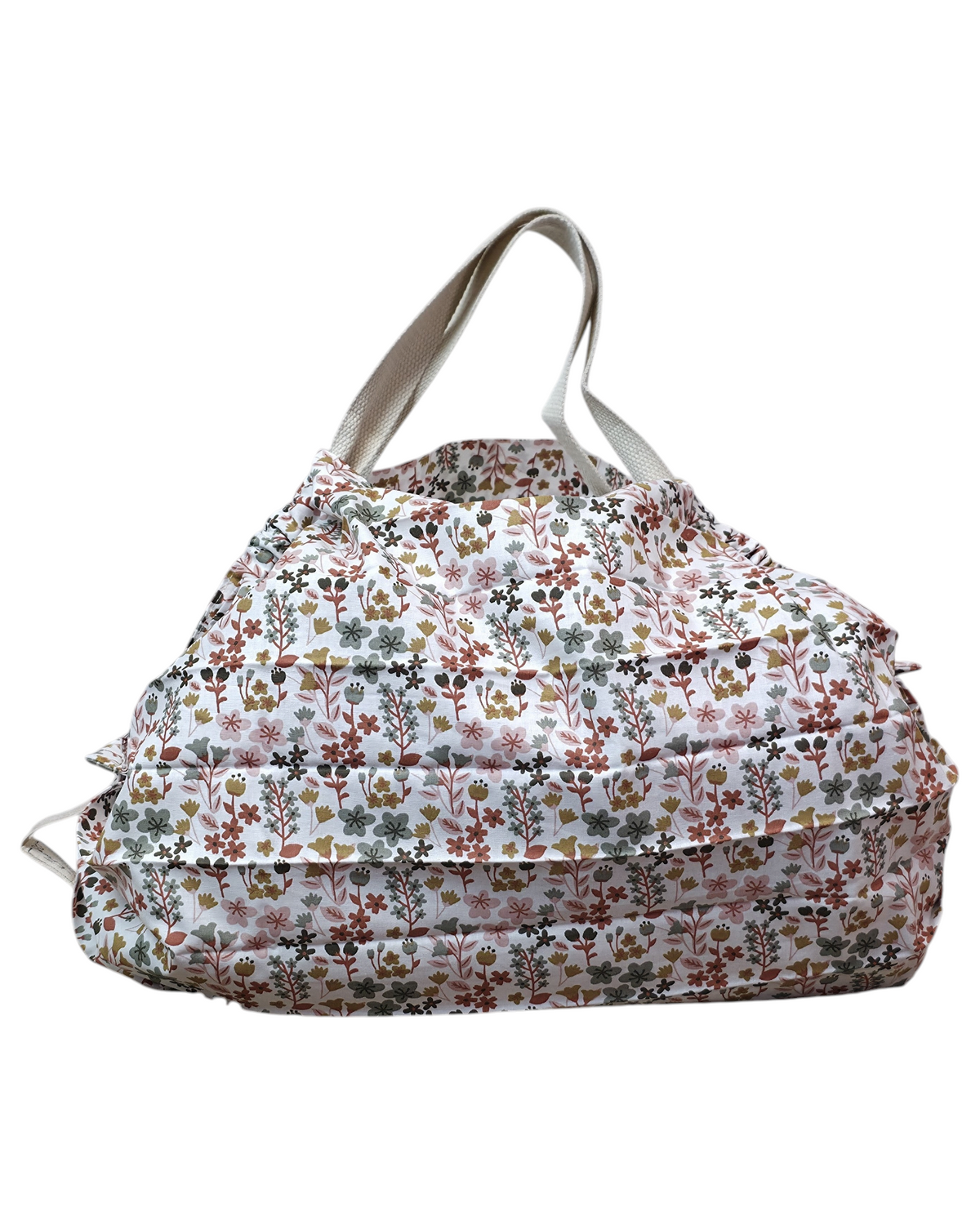 Bolsa plegable artesanal SAVAGE LINE de popelín con estampado de flores otoñales y asas de algodón resistentes