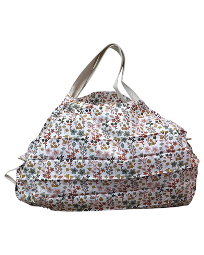 Bolsa plegable artesanal SAVAGE LINE de popelín con estampado de flores otoñales y asas de algodón resistentes