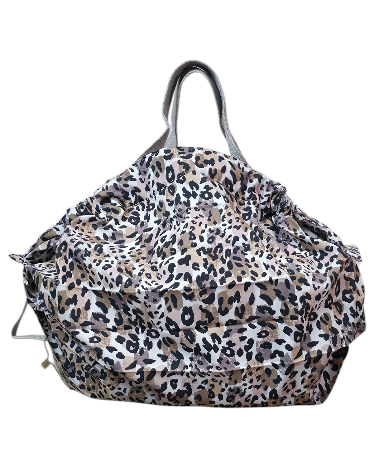Bolsa plegable artesanal SAVAGE LINE estilo japonés con estampado de leopardo en popelín y asas de algodón