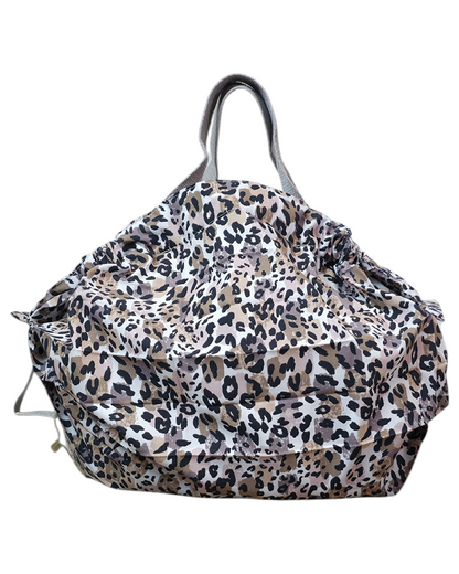 Bolsa plegable artesanal SAVAGE LINE estilo japonés con estampado de leopardo en popelín y asas de algodón