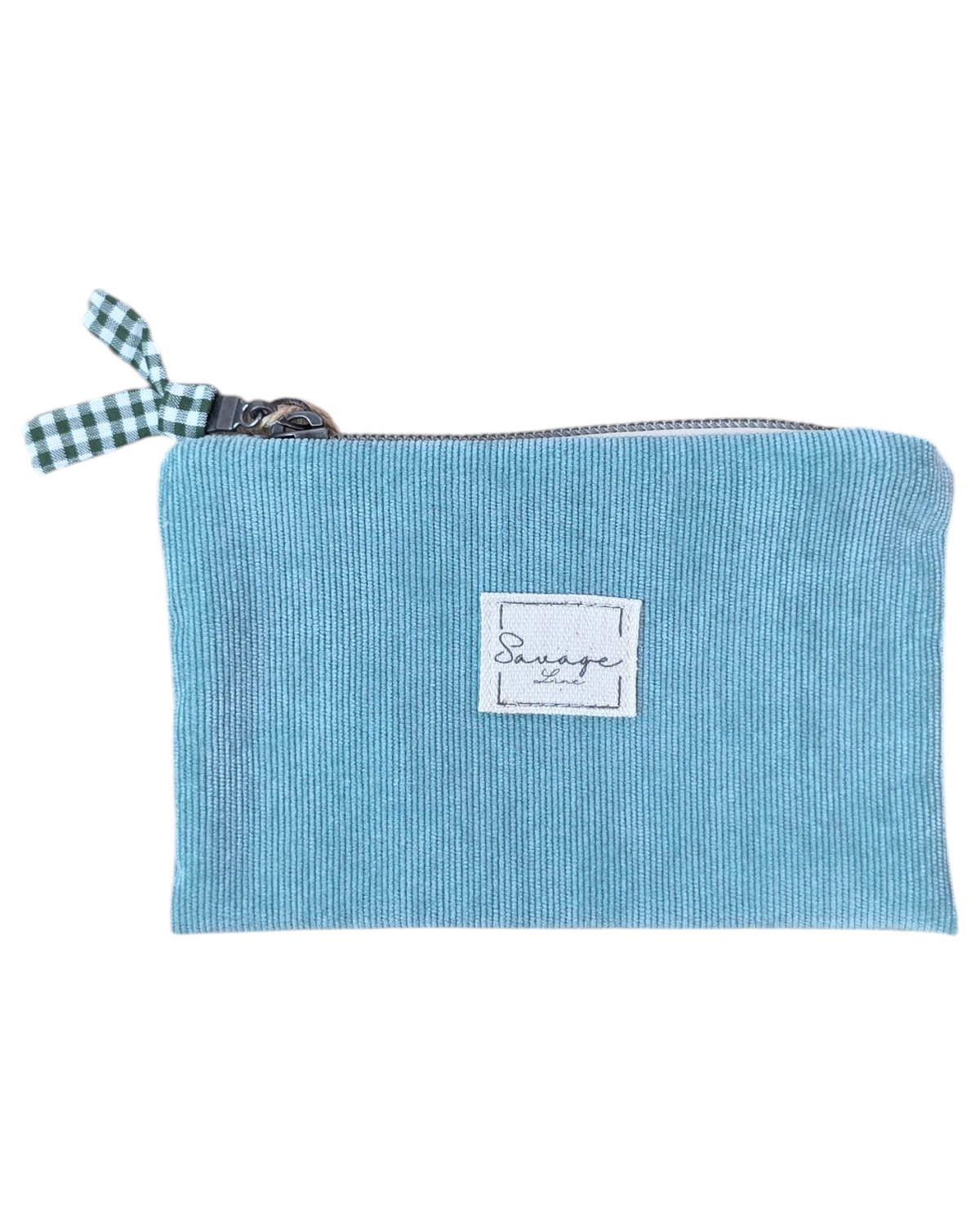 Monedero Classic SAVAGE LINE de pana color agua marina con cierre de cremallera y etiqueta de marca