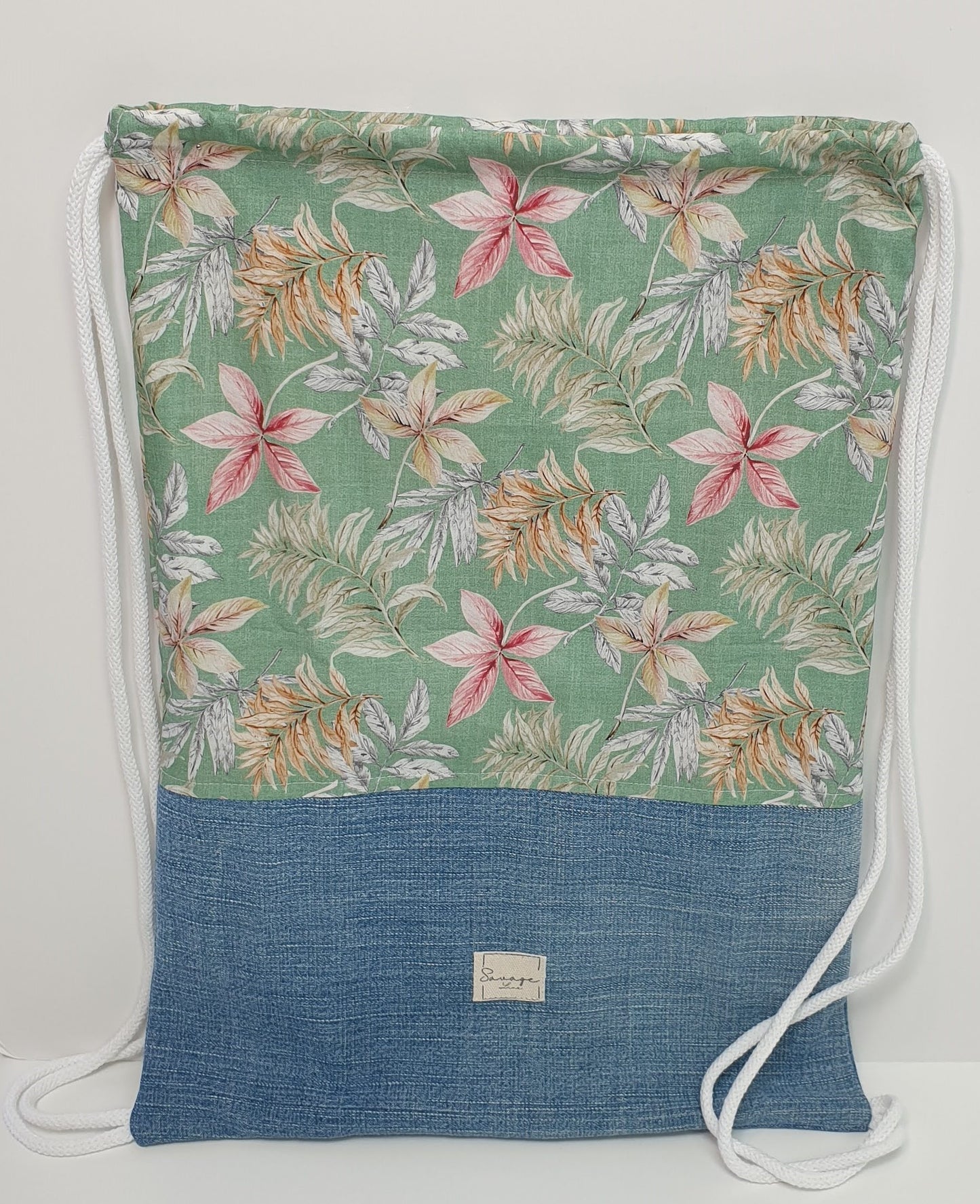 Denim drawstring bag